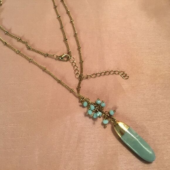 Goldtone Aquamarine-Colored Necklace  - Picture 2 of 4